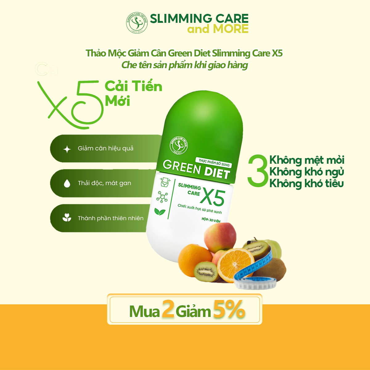 Thảo mộc giảm cân green diet slimming care x5 - hộp 30 viên