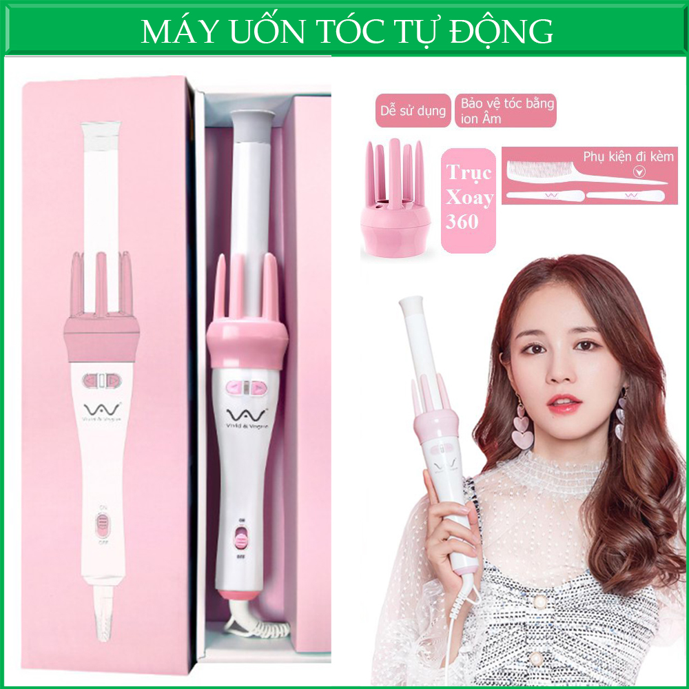 Máy UốnTóc cầm tay, Máy Uốn Tóc 3 in 1, Máy uống tóc tự động xoay 360 độ, không cháy xém, dễ dàng làm xoăn vào nếp.tặng móc dán đt