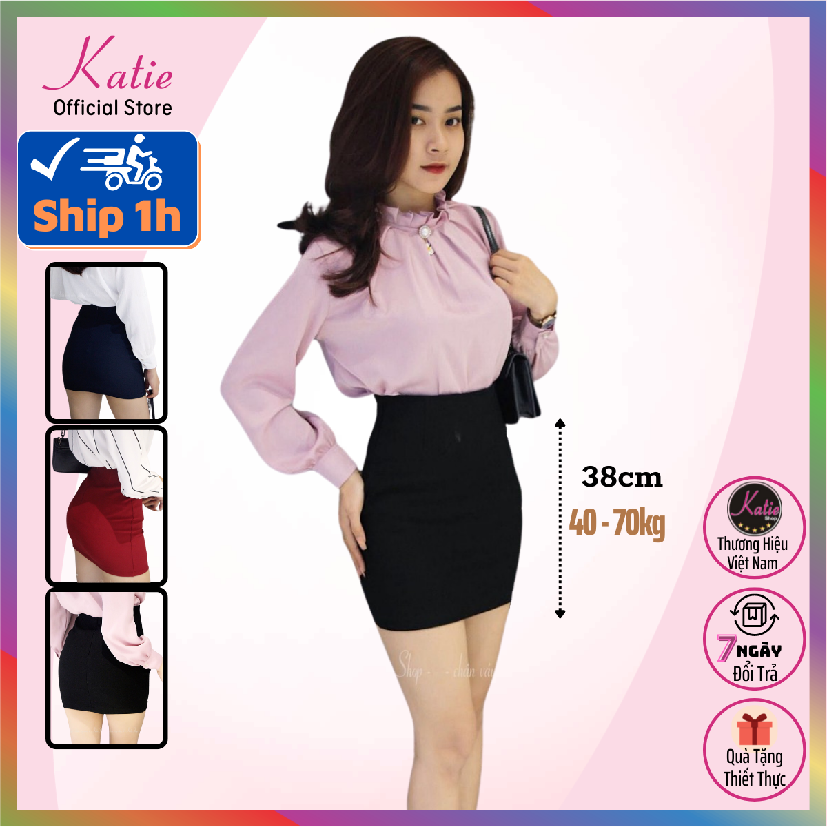 Chân váy công sở ngắn không xẻ 38cm KATIE chất liệu chân váy thun Hàn co giãn 4 chiều kiểu chân váy ôm ngắn có big size 40-70kg chân váy ngắn không xẻ có thể mặc đi làm đi chơi... chân váy nhiều màu CV38cm