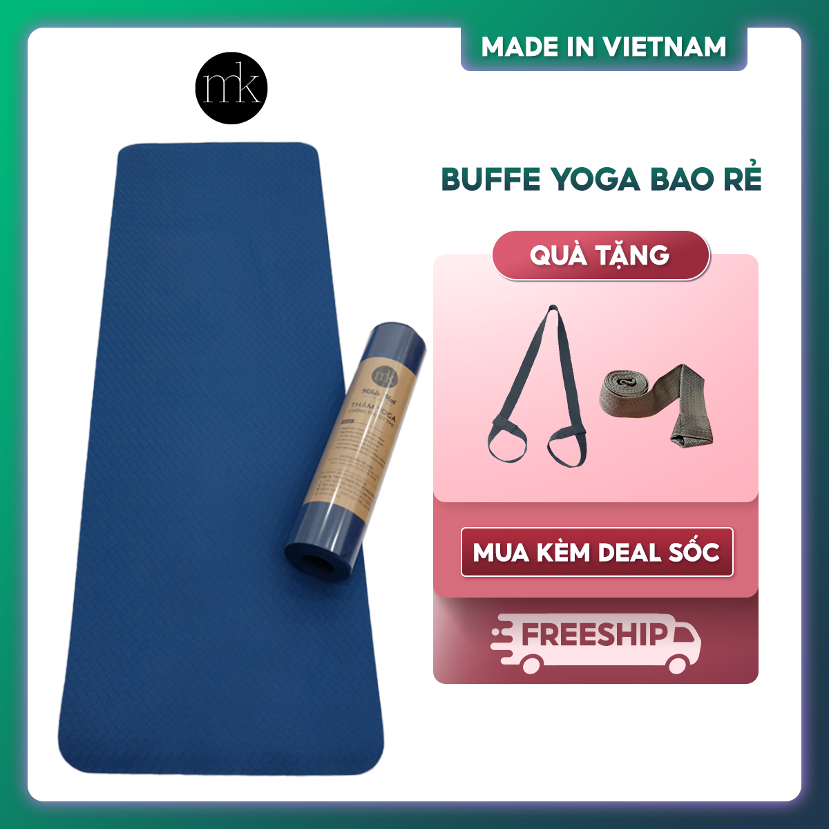 Thảm yoga MIKIE MAT MÀU NAVY dòng Love Mat  6mm - Chống trượt, thành phần cao su non