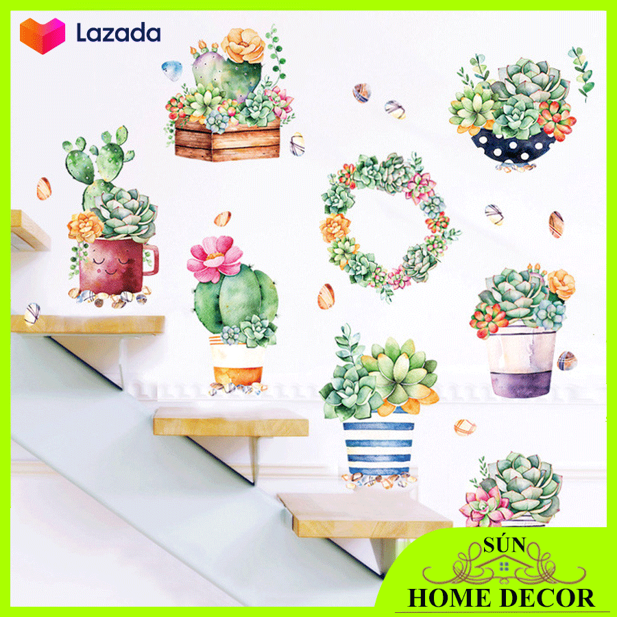 [8 chi tiết hoa đá, xương rồng] decal dán tường trang trí tường cầu thang, phòng ngủ siêu đẹp, tranh trang trí, decor phòng ngủ