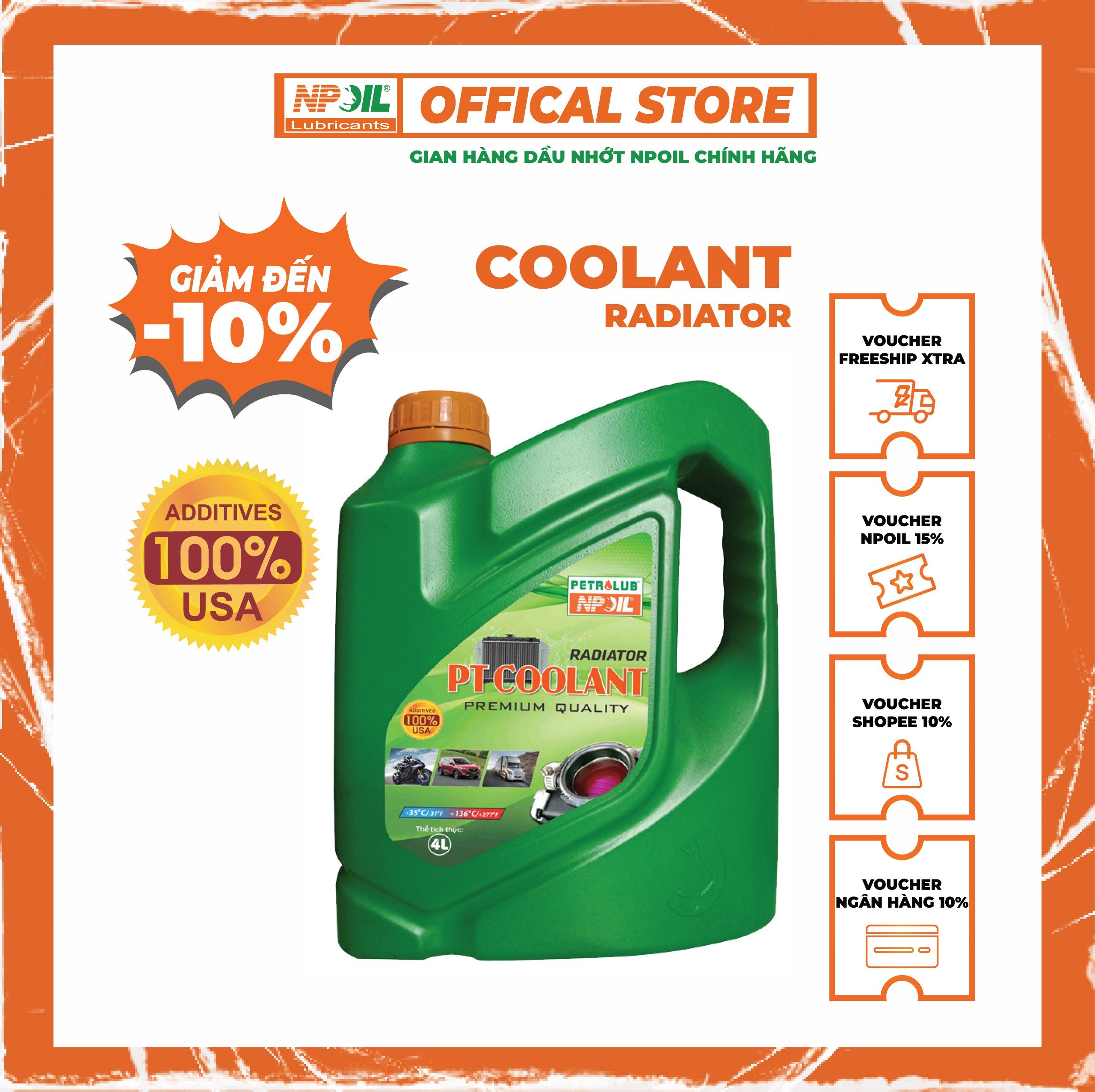 PETROLUB - Nước Làm Mát Động Cơ PT COOLANT màu xanh - CAN 4L