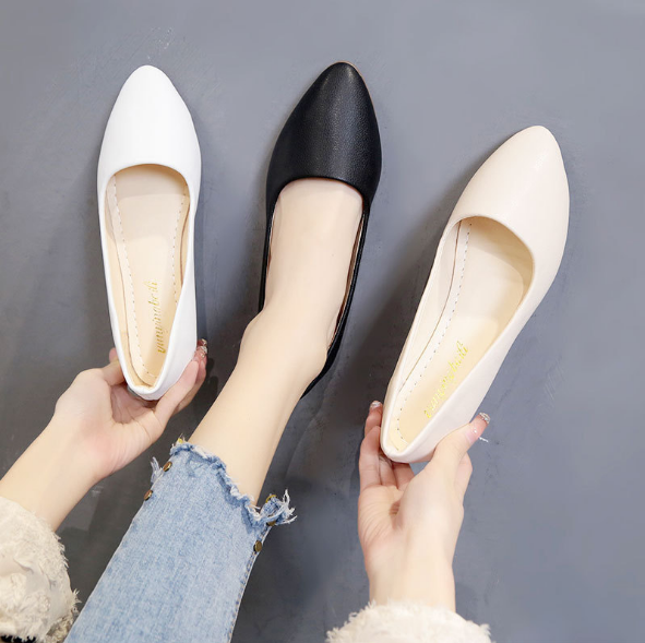 Giiày bệt búp bê da đen si mờ