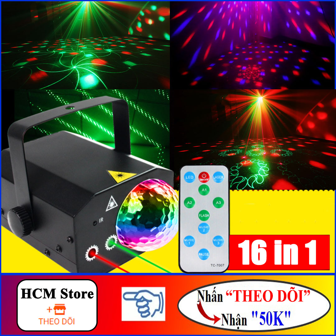 Đèn Laser Sân Khấu cảm ứng theo nhạc - Đèn LED xoay 7 màu kèm Remote.Đèn LED hàng nhập cao cấp