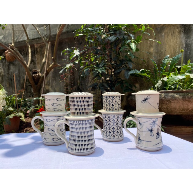 Bộ phin cafe kèm cốc bằng sứ vẽ tay bát tràng - gốm sứ bát tràng
