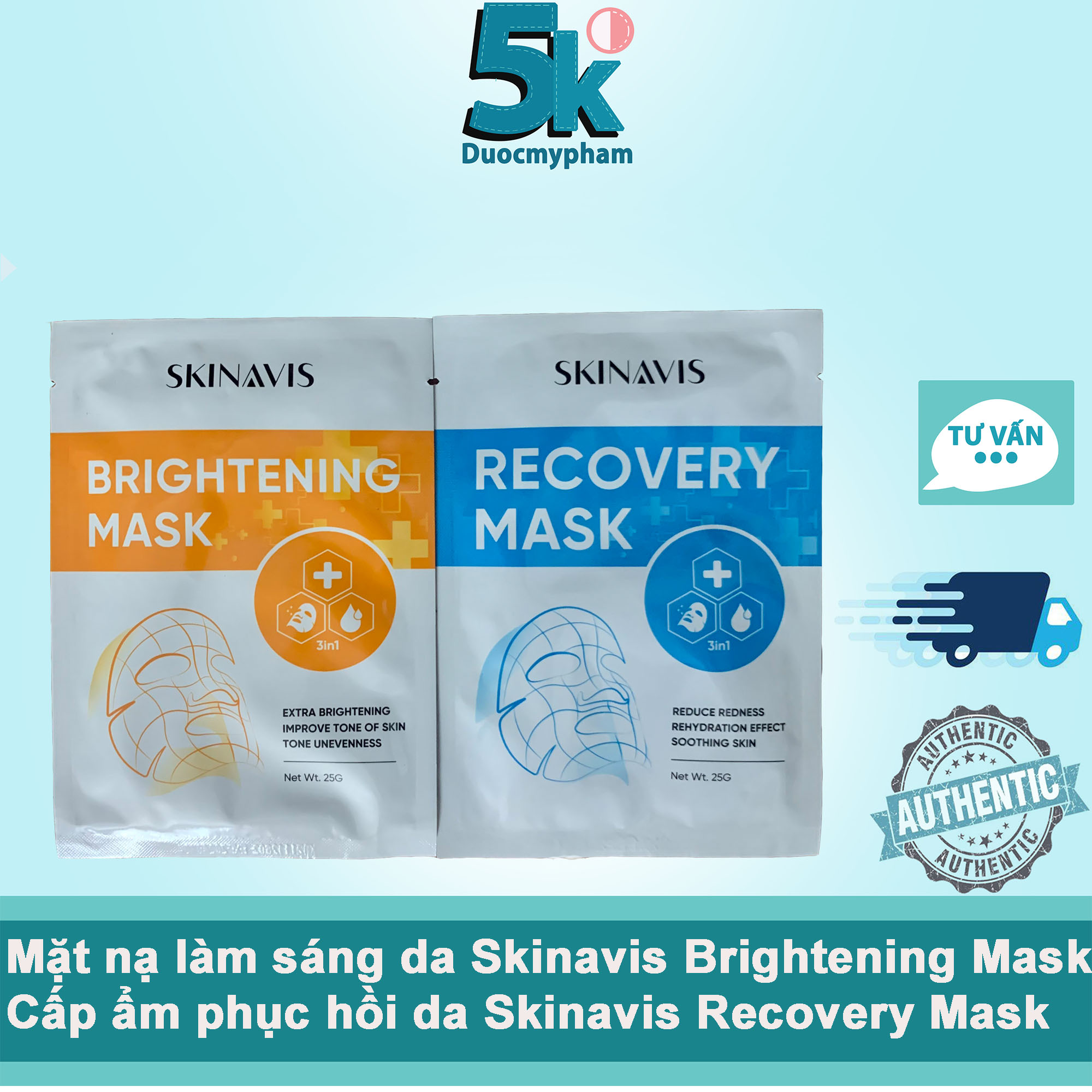 Mặt nạ làm sáng da Skinavis Brightening Mask & Cấp ẩm phục hồi da Skinavis Recovery Mask