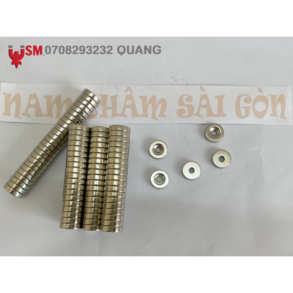 Nam châm đất hiếm 12x3mm lỗ vát M6/3mm mạ nikel sáng đẹp lực từ N35