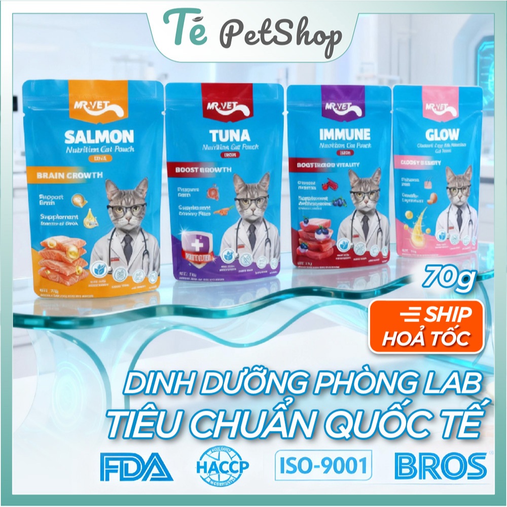 Pate Mèo Mr Vet 70g - Dinh Dưỡng Phòng Lab Tiêu chuẩn FDA/ISO đáp ứng dinh dưỡng theo từng nhu cầu