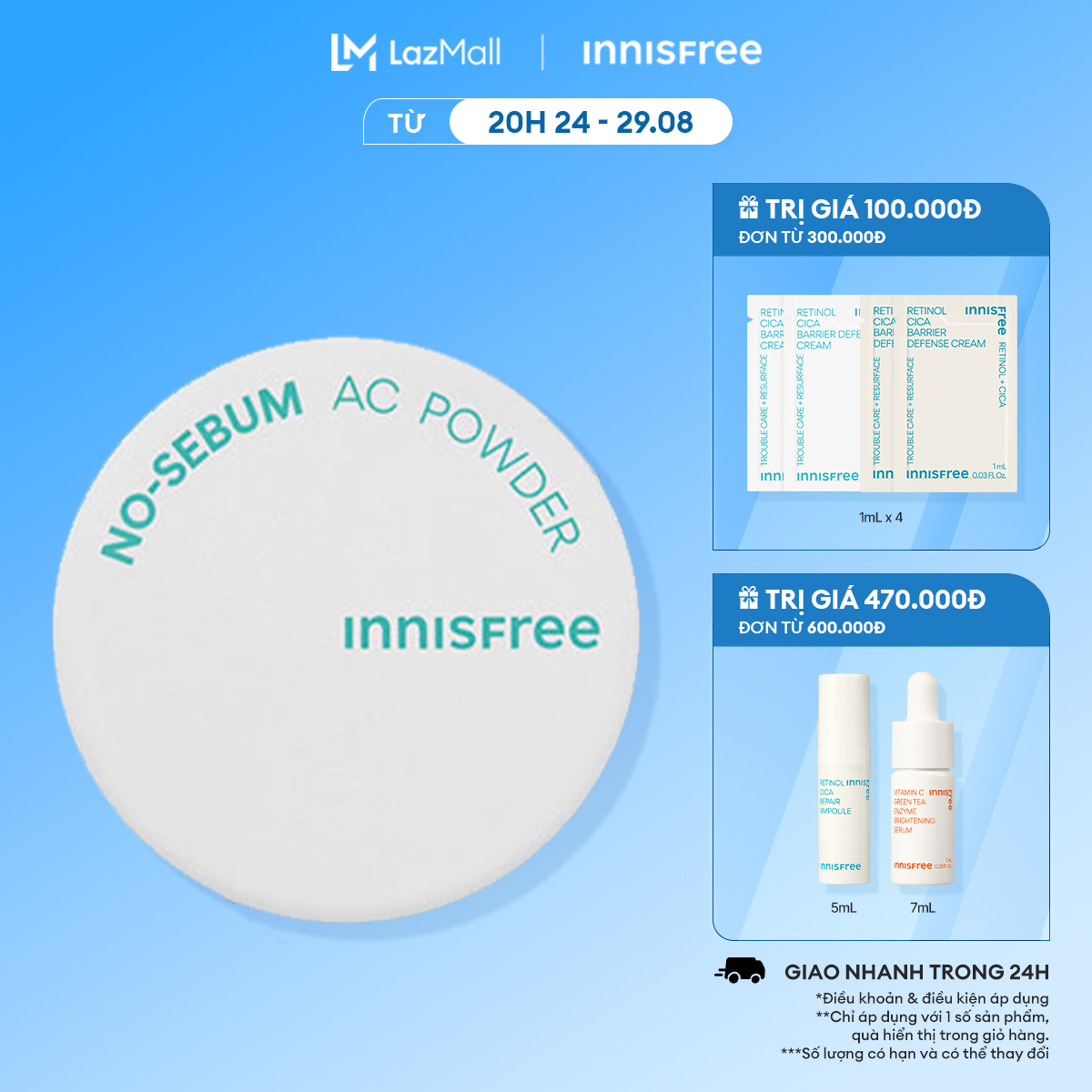 Phấn phủ kiềm dầu dưỡng ẩm innisfree no sebum ac powder