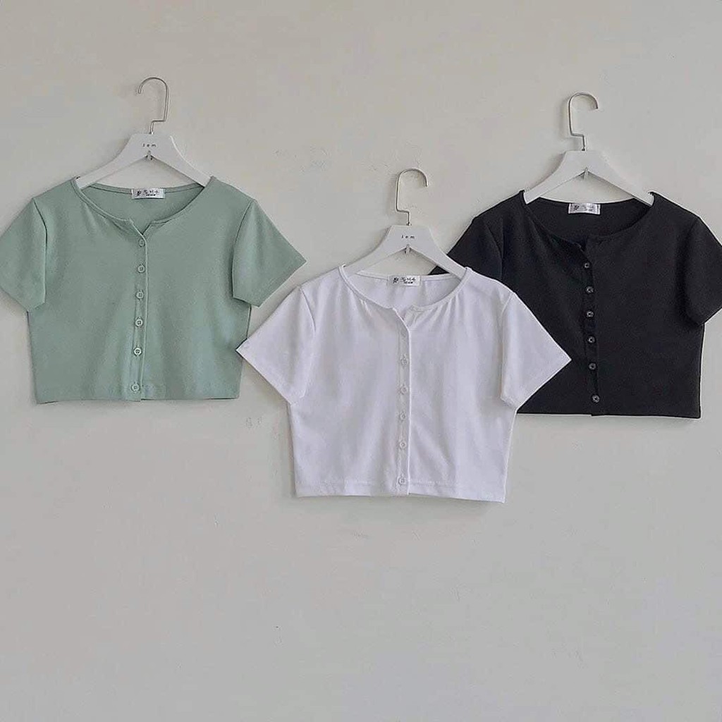 Áo croptop nút ngực chất bozip cotton co dãn tốt mặt mịn, không xù.