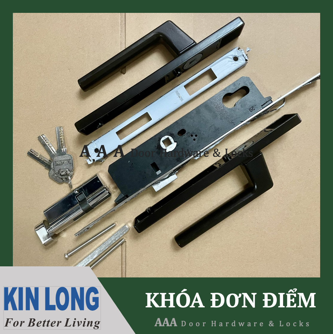 [Hàng chuẩn] Khoá tay gạt đơn điểm KINLONG - Khoá tay gạt cửa nhôm XingFa