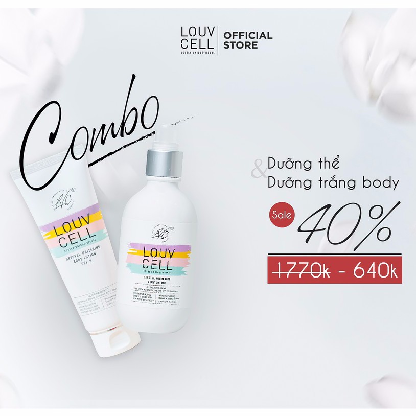Combo kem dưỡng thể trắng da - louvcell crystal whitening body lotion 250ml+120ml