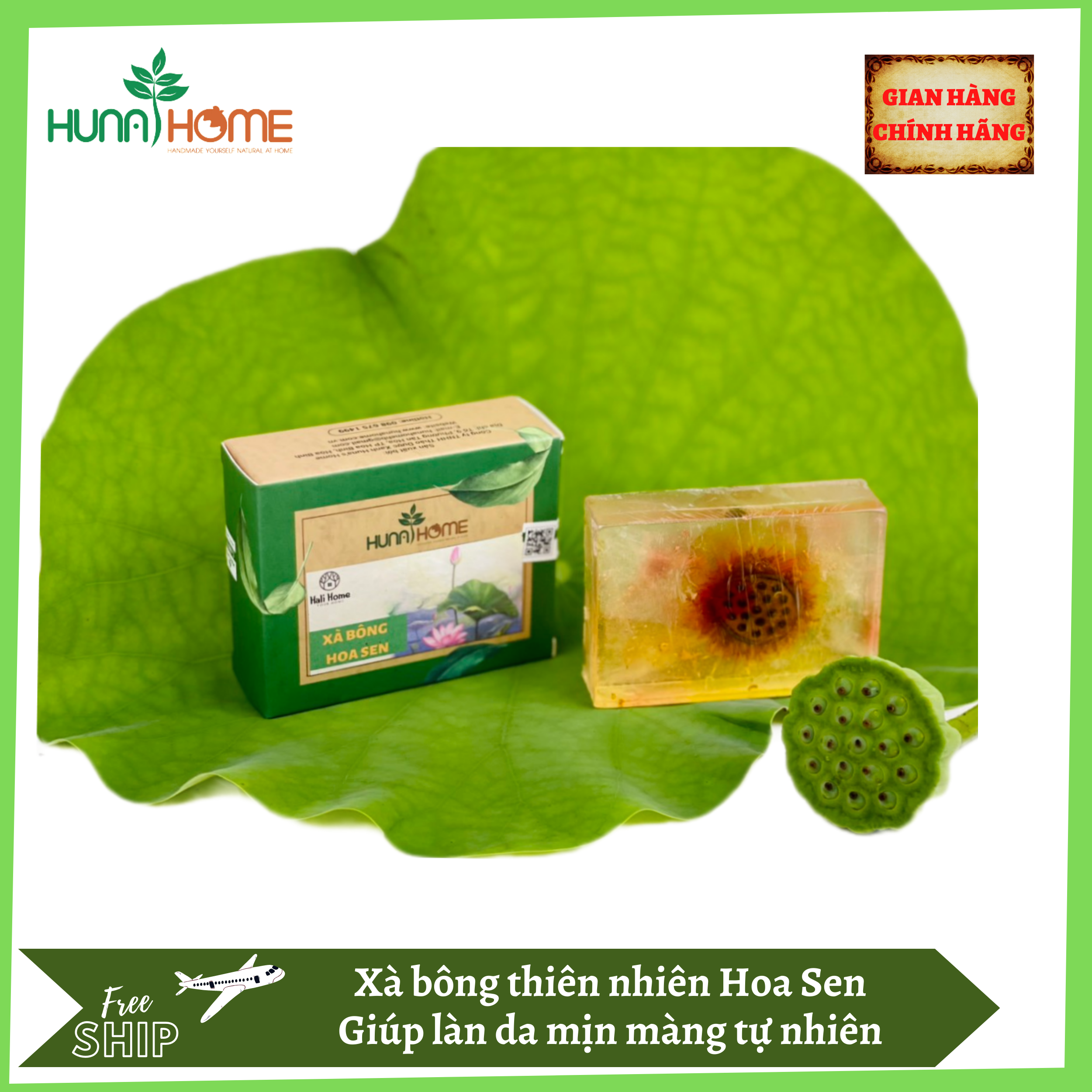 Xà bông thiên nhiên Hoa Sen Huna's Home - Dưỡng da mềm mại