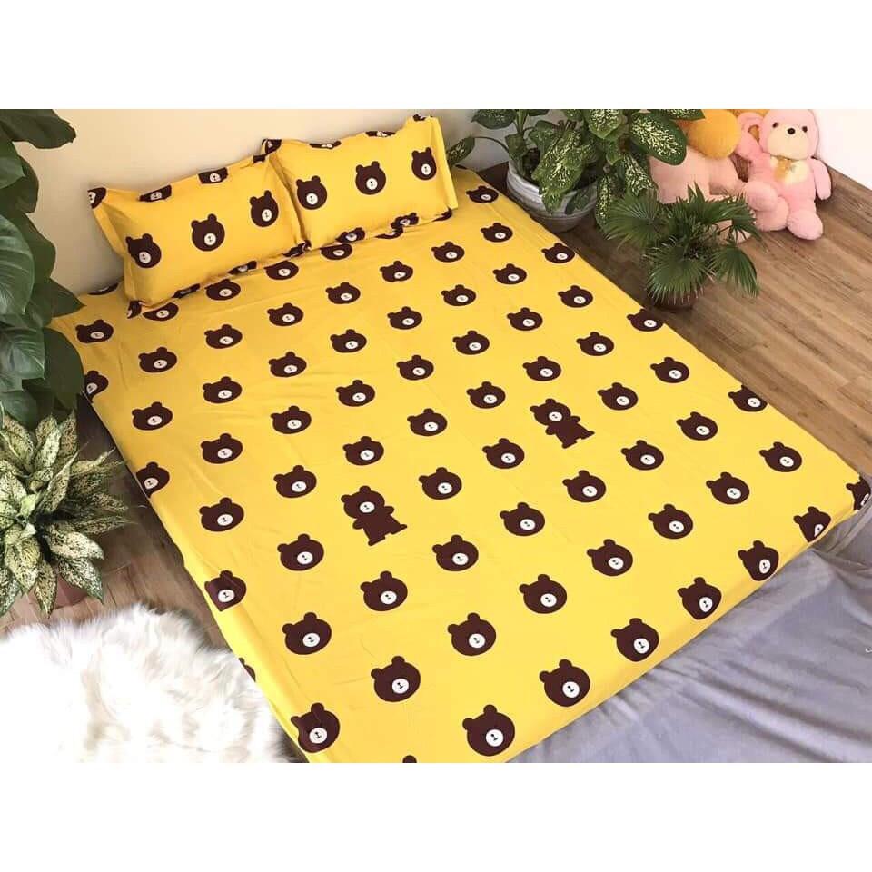 Set 1 ga chun 2 vỏ gối nằm met 6 x 2 met met 8 x 2 met mẫu gấu vàng
