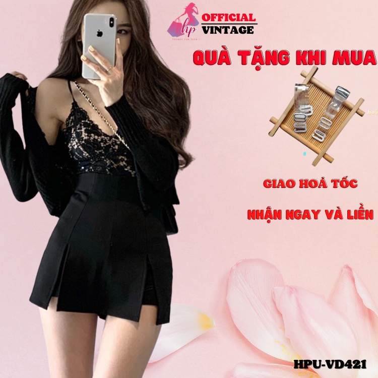 Quần đùi giả váy lưng cao, quần short đen trắng kiểu hàn quốc VD421