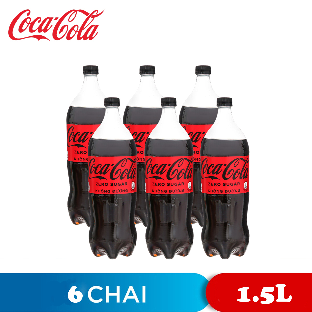 LỐC 6 CHAI NƯỚC NGỌT KHÔNG ĐƯỜNG ZERO SUGAR COCA COLA 1.5L