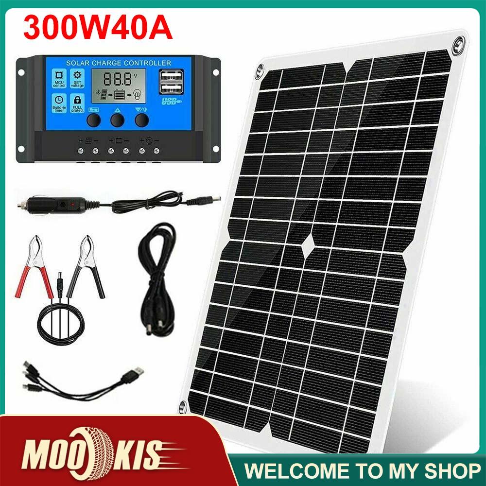 Bảng điều khiển năng lượng mặt trời 300W Bảng điều khiển năng lượng mặt trời có thể gập lại Bảng sạc khẩn cấp USB Bộ sạc năng lượng mặt trời linh hoạt Cắm trại Đi bộ đường dài Nguồn điện di động Bộ sạc pin Mạch điện & bộ phận