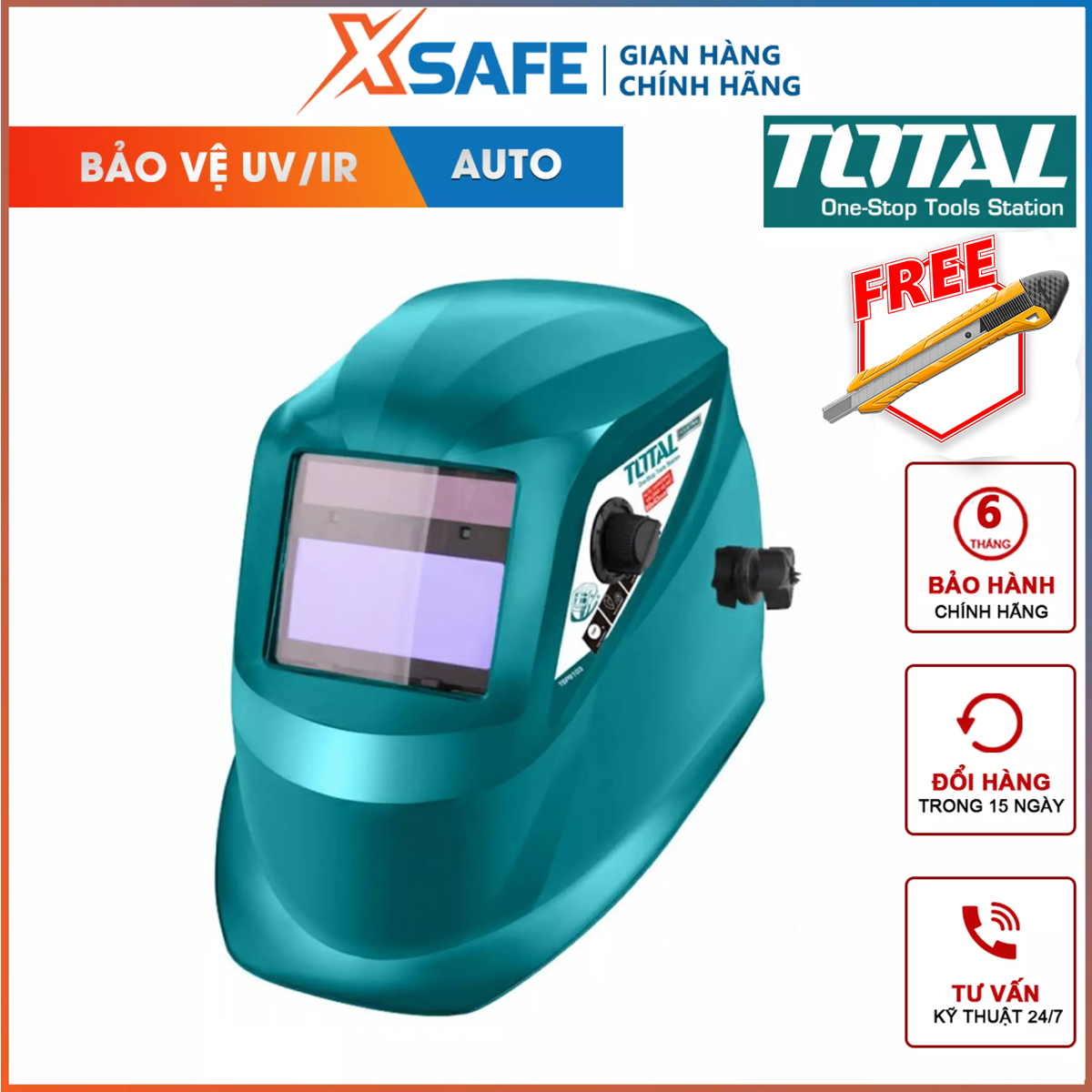 Mặt nạ hàn điện tử TOTAL TSP9103 mặt nạ hàn tự động Vùng quan sát 98x43mm, Trạng thái tối bóng có thể thay đổi 9-13 chống chói, chống tia cực tím, chống chất lỏng, khói, bụi
