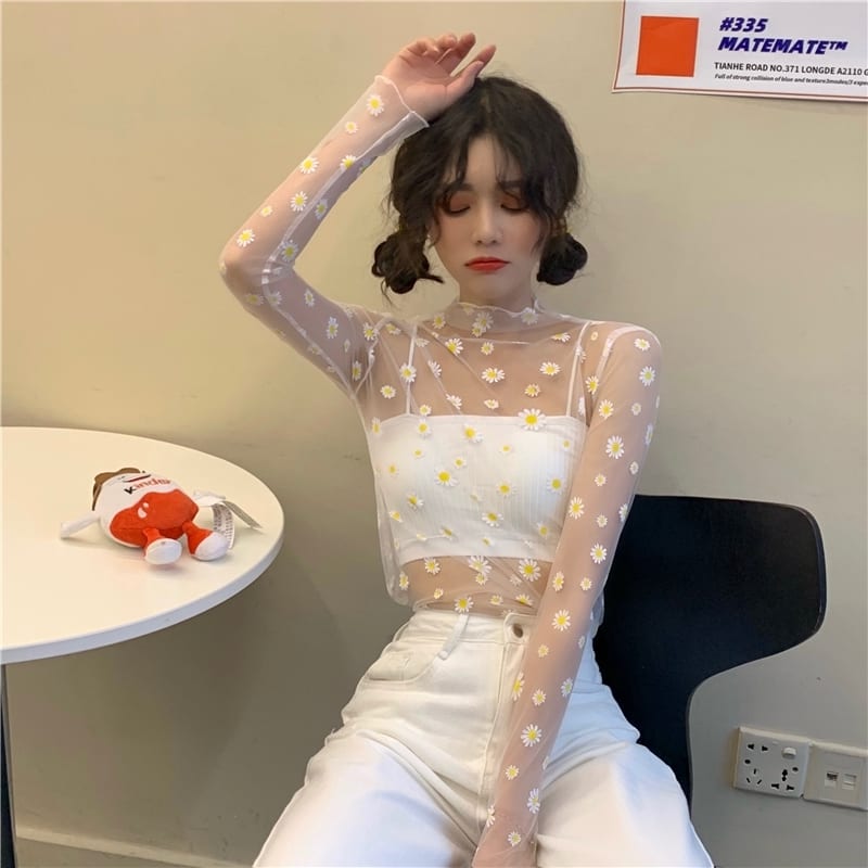 Áo Lưới Hoa Cúc Nhí Tay Dài Hot Trend(không kèm áo trong)