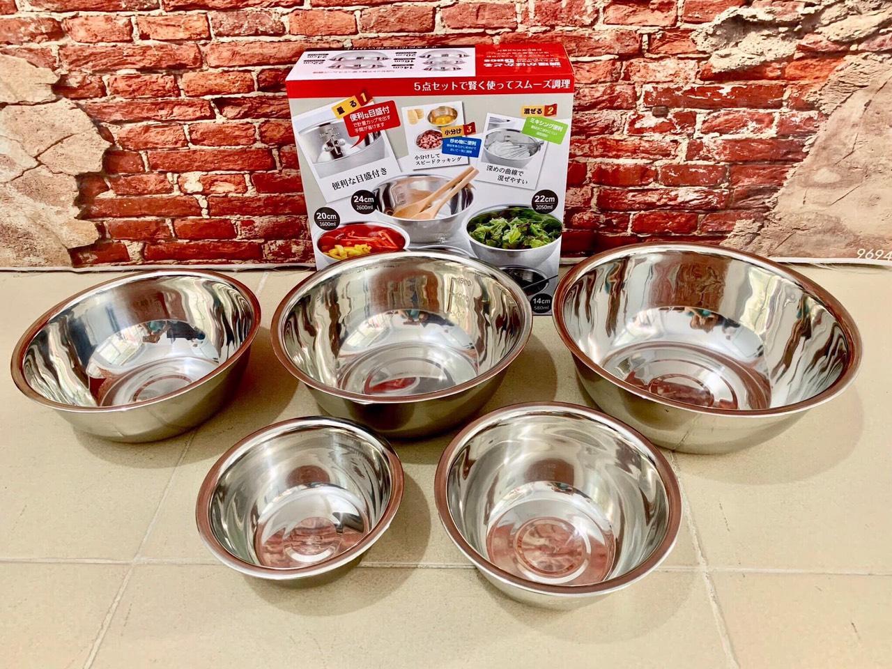 Set 5 tô ăn, đựng thực phẩm inox cao cấp Nhập khẩu Nhật Bản