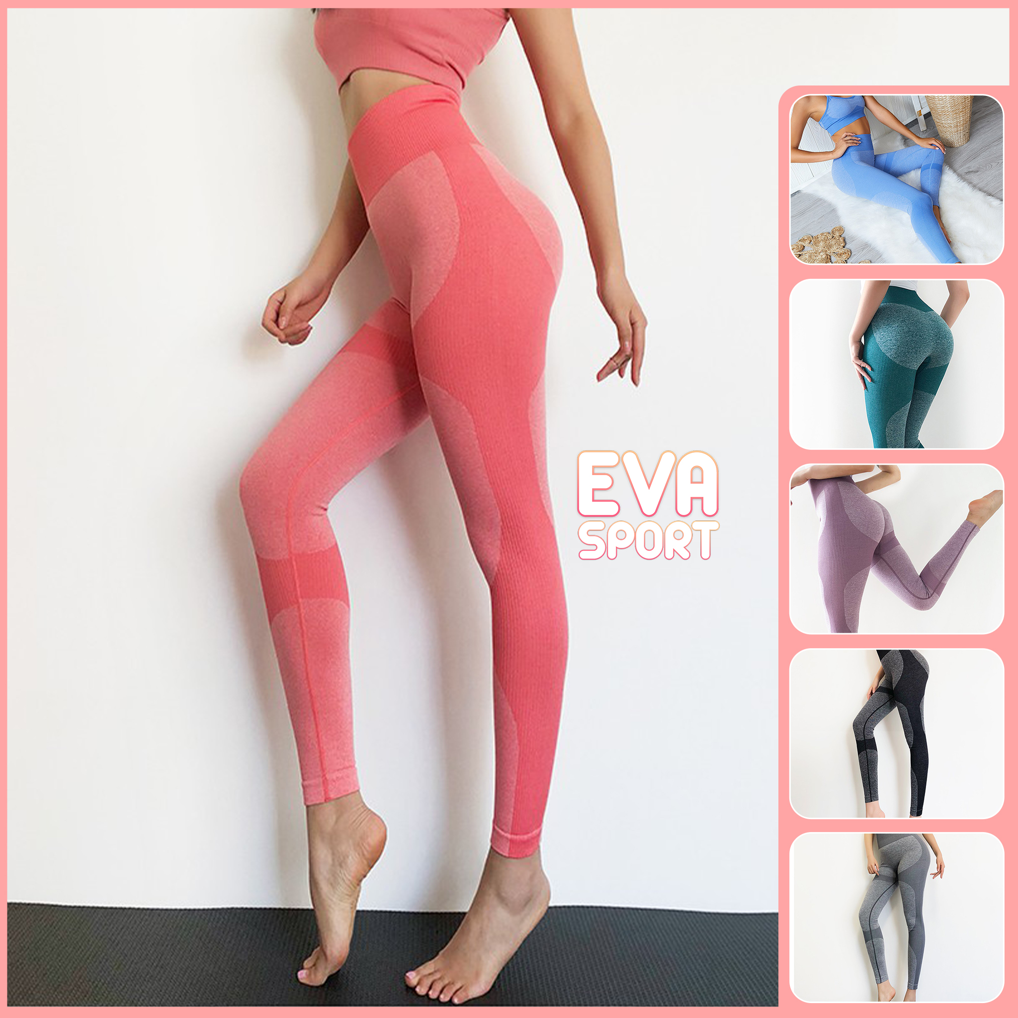 Quần Legging Dài Cap Cao Tập Gym Yoga Aerobic Nữ Có Chun Mông Vải Dệt Kim Lưng Cao Co Giãn Tốt Ôm Dáng Nâng Mông