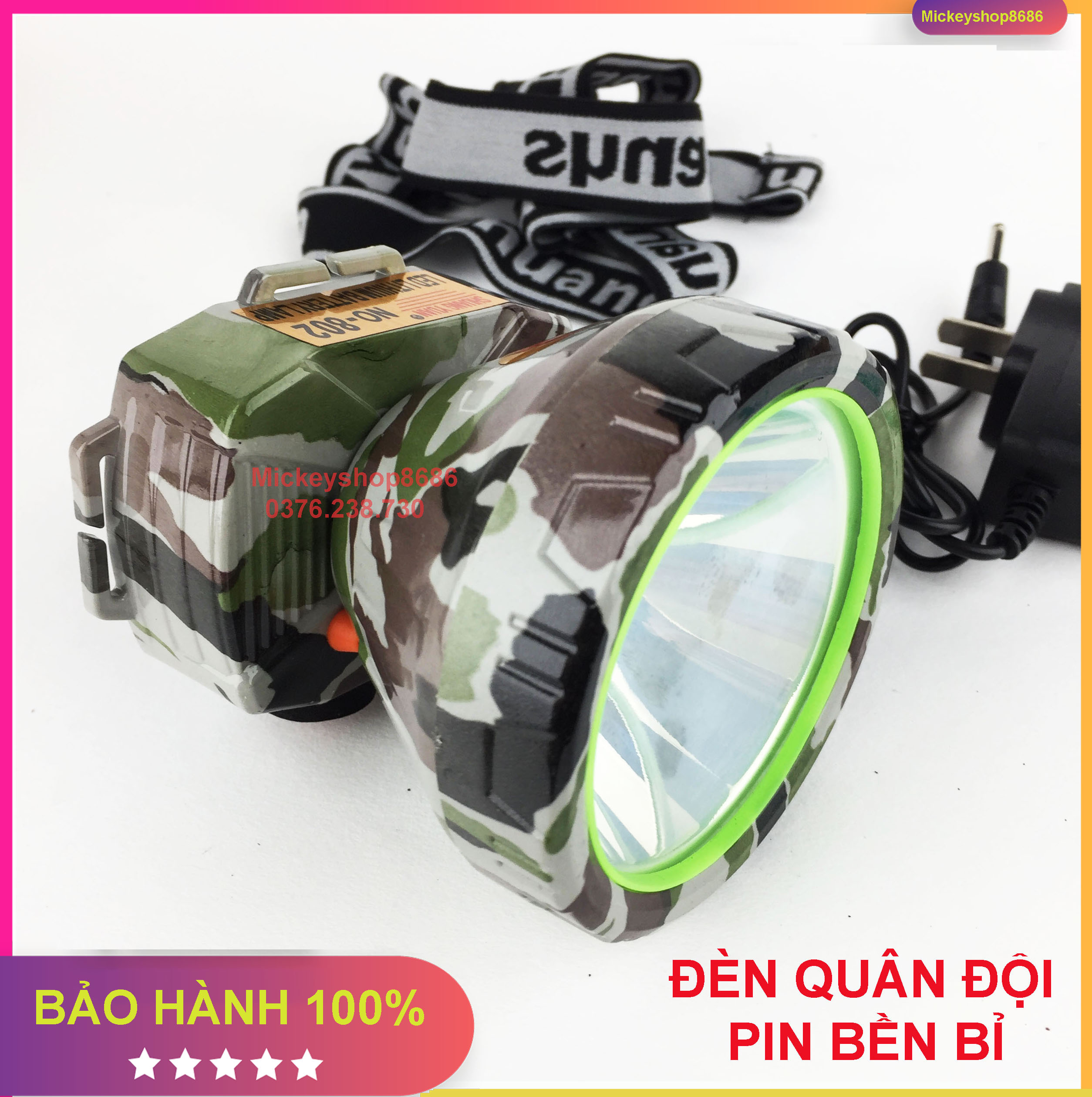 Đèn pin đội đầu 802 LED 100w siêu sáng chống nước ánh sáng Vàng hoặc Trắng đèn thợ mỏ đi rừng đi câu đi biển đi soi ếch