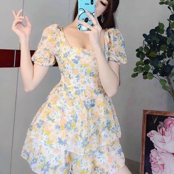 Đầm hoa xòe ôm eo dự tiệc đấm cưới nữ tính
