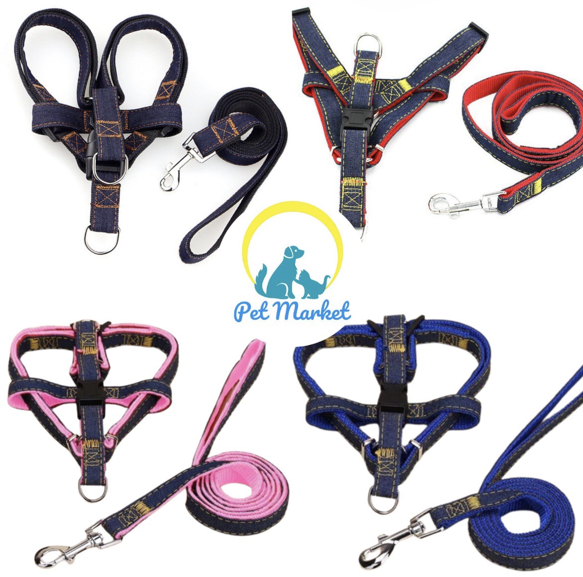 Dây dắt denim vải dày dặn chắc chắn cho chó đủ size, dây xích chó