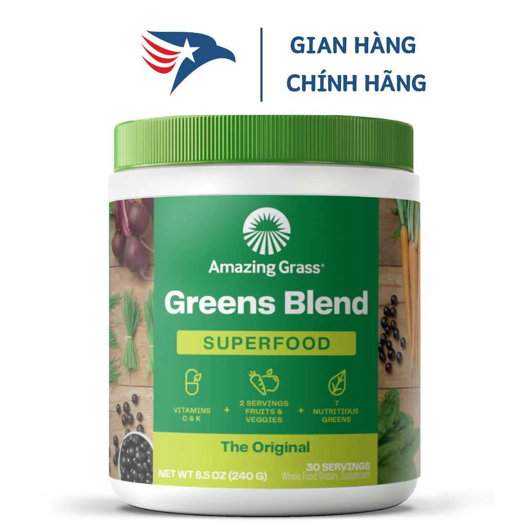 Bột rau củ hữu cơ Greens Blend Superfood ''Amazing Grass'' : 30 lần dùng