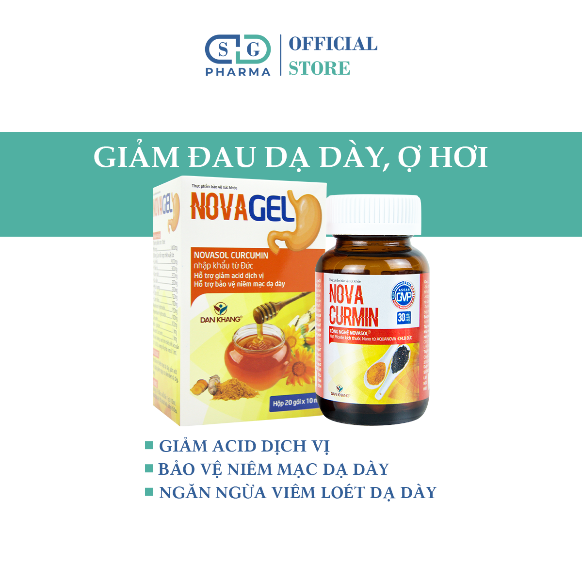 Combo 1 viên uống tinh chất nghệ hỗ trợ giảm đau dạ dày novacurmin hủ 30v + 1 gói uống hỗ trợ giảm đau dạ dày novagel