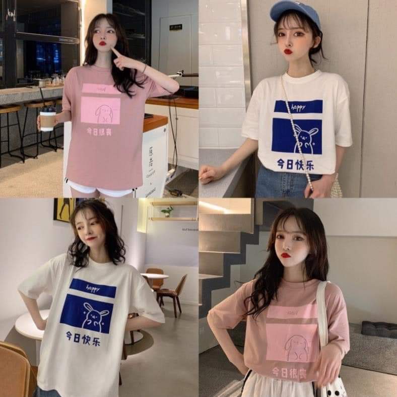 XẢ HÀNG - ĐỒNG GIÁ 19K Áo thun nữ in hình Thỏ Ô Vuông dễ thương vải dày mịn mát