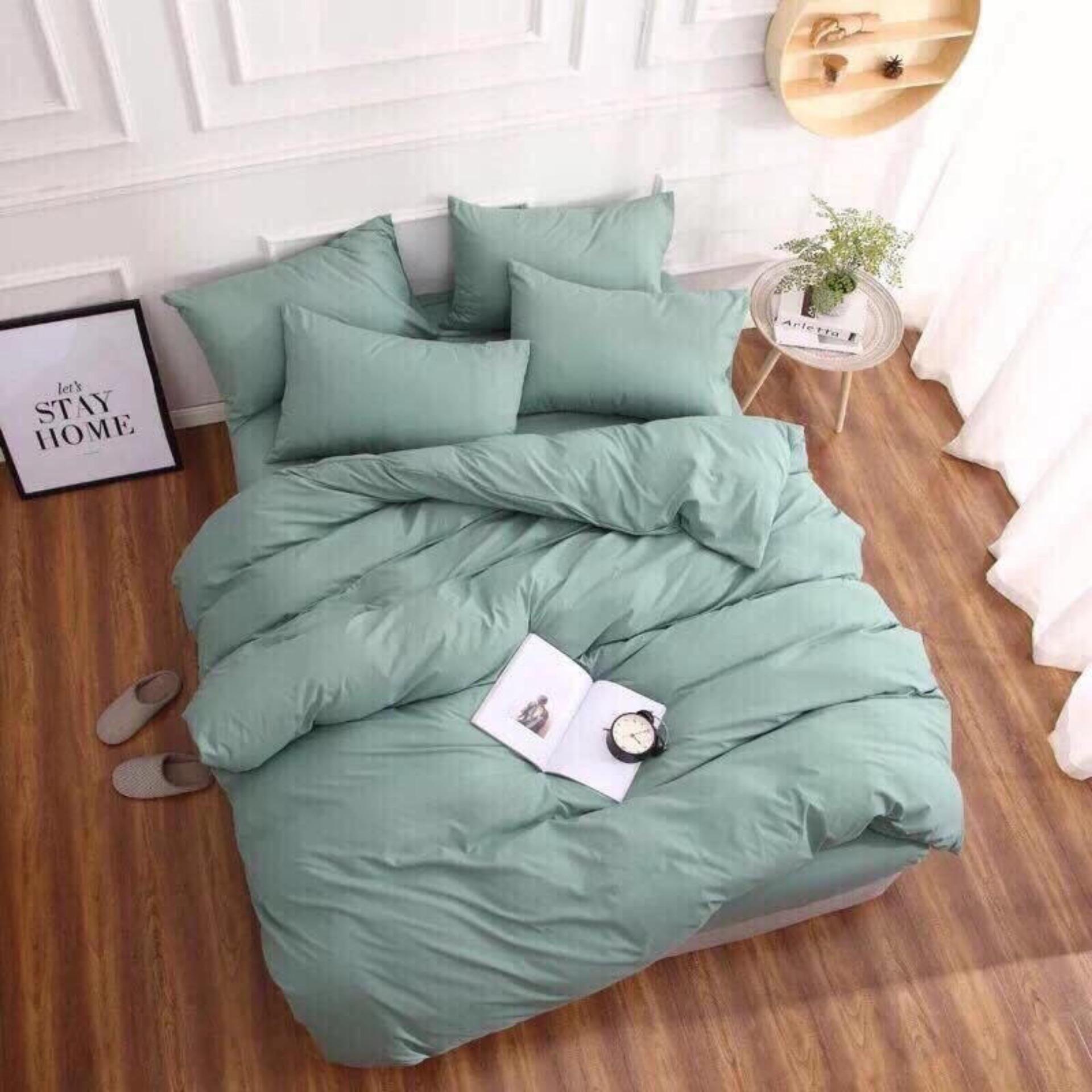-Bộ chăn ga gối basic xanh bo chun đủ kích thước.