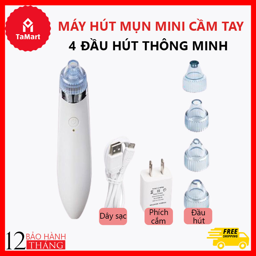 [BẢO HÀNH 1 ĐỔI 1] Máy Hút Mụn Cầm Tay Mini Với 4 Đầu Hút Chuẩn Spa, Chuyên Dùng Hút Mụn Đầu Đen Mụn Cám, Sạc Pin, Công Nghệ Hàn Quốc. . Cung Cấp Bởi TaMart