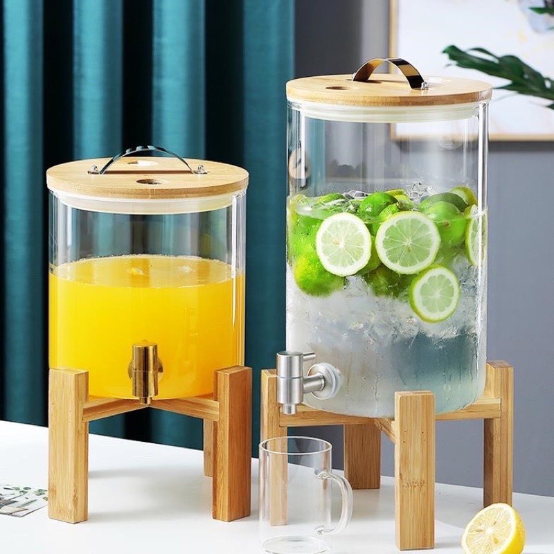 Bình thuỷ tinh vòi inox 5L-8L pha Detox đựng nước hoa quả Decor nhà cửa tiện dụn