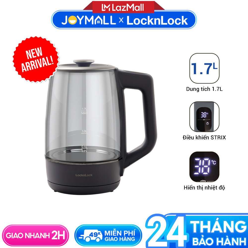 Ấm Đun Siêu Tốc Locknlock Smart Glow Glass Electric Kettle EJK276GRY 1.7L Hàng Chính Hãng 5 Mức Nhiệt - JoyMall