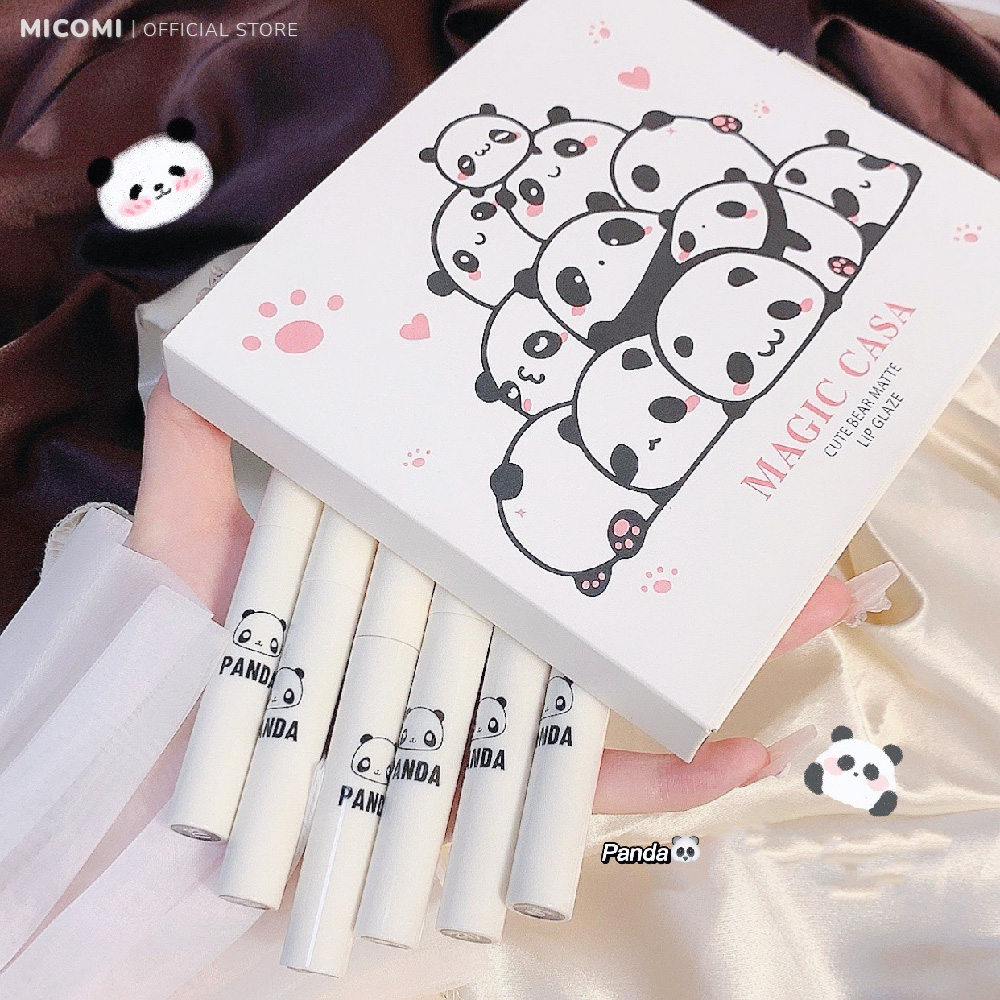 Son Kem Lì Set 6 Cây Màu Nhung Lì MAGIC CASA Gấu Trúc Siêu Xinh Chất Mềm Và Mịn Môi Trang Điểm Make Up MICOMI Cosmetics