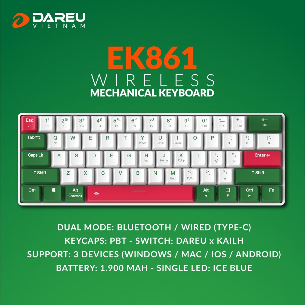 Bàn phím cơ không dây dareu ek861 61key