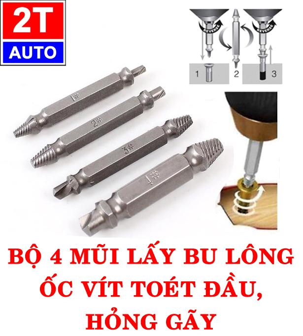 BỘ 4 MŨI LẤY BU LÔNG HỎNG ỐC VÍT TOÉT ĐẦU HỎNG GÃY LOẠI TỐT
