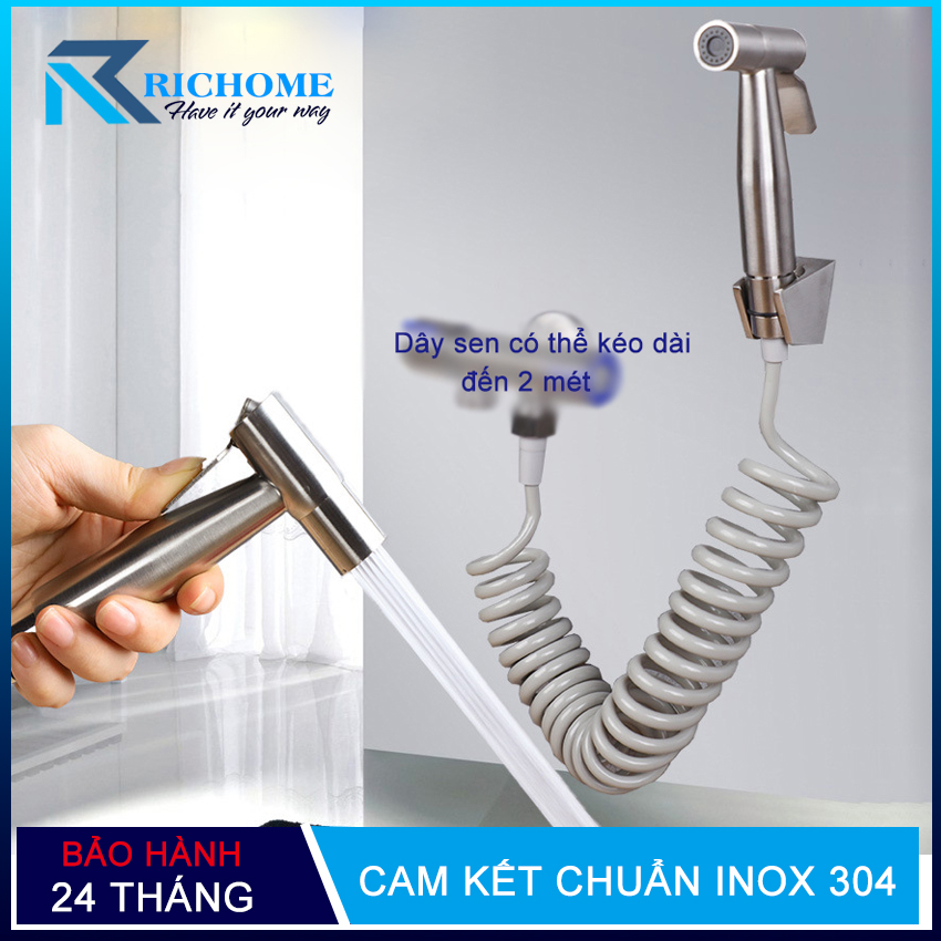 Bộ vòi xịt vệ sinh inox 304 cao cấp mã QH-PJ004 ( bao gồm vòi xịt, đế cài, dây sen kéo rút dài 2 mét)