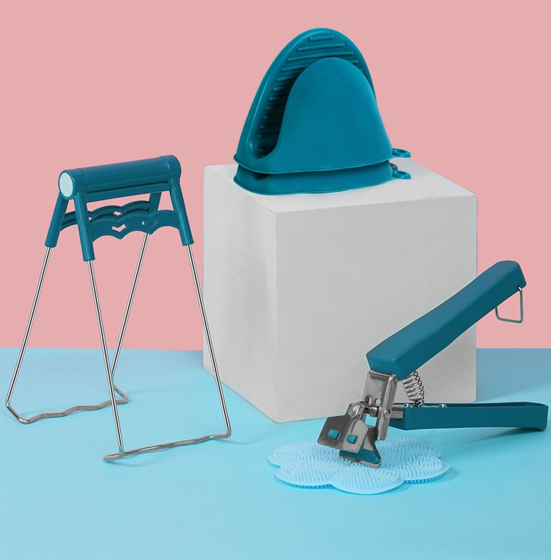 [HCM]Bộ Dụng Cụ Kẹp Gắp Đồ Nóng Thức Ăn Đa Năng Inox Chống Bỏng Kèm Găng Tay Miếng Lót Nồi Silicon [Set 6 món]