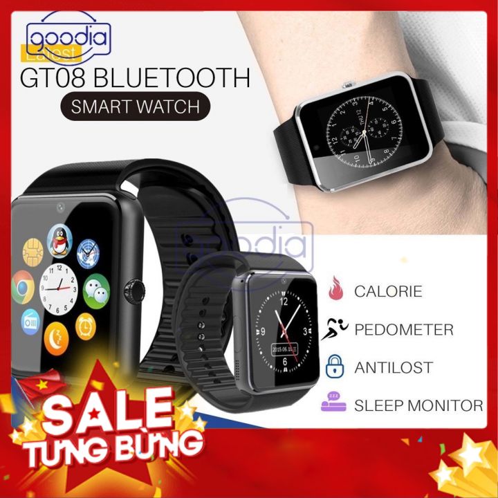 Đồng hồ thông minh GT08 gắn sim nghe gọi, thẻ nhớ nghe nhạc. Kết nối bluetooth hỗ trợ chăm sóc sức khoẻ và hoạt động thể thao. Tiện ích mở rộng sử dụng như điện thoại. Bảo hành 12 tháng