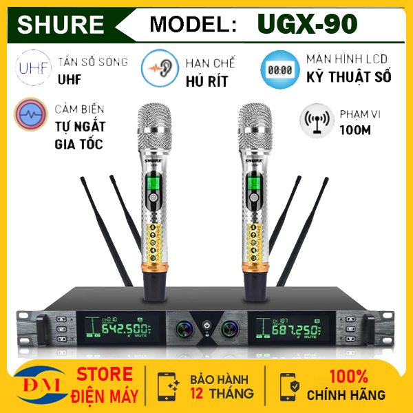 Micro Không Dây Shure UGX 90 TỤ TO Micro Karaoke Chống Hú Cực Tốt 4 Râu Bắt Sóng Cực Khỏe Tự Động Dò Sóng Sạch Chất Âm Trong Trẻo Dày Dặn