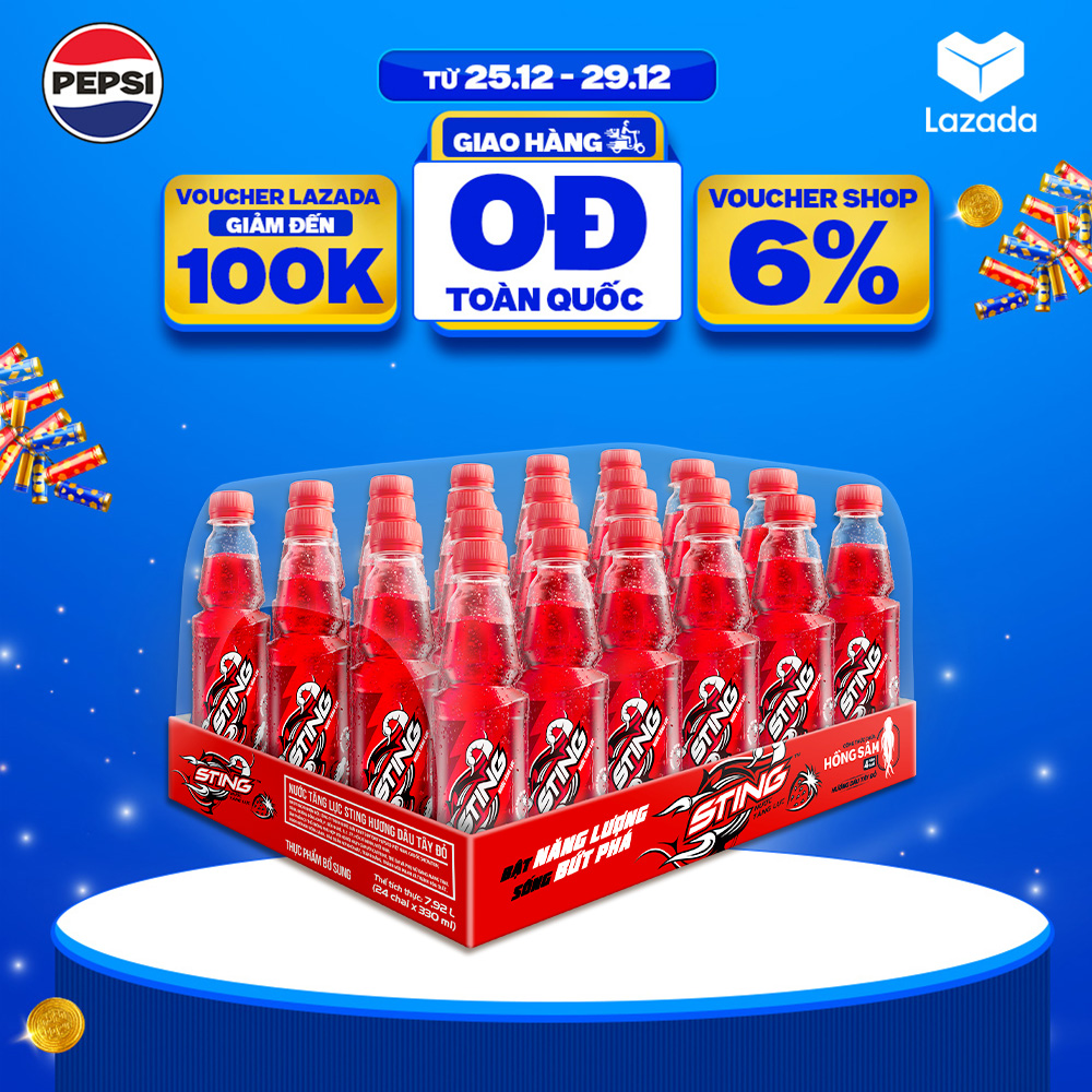 Thùng 24 Chai Nước Tăng Lực Sting Dâu 330ml chai