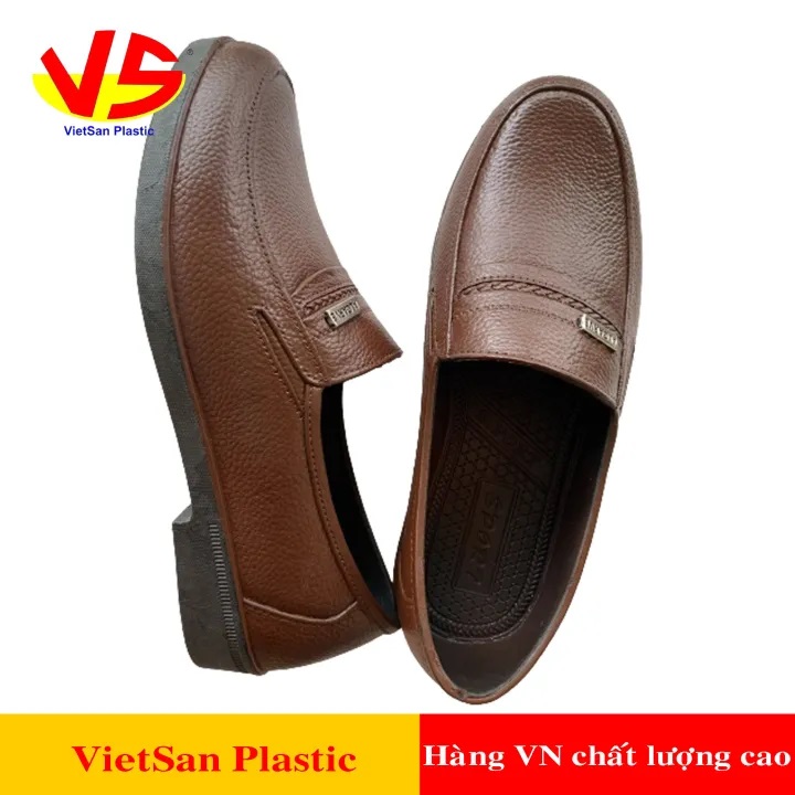 Giày nhựa nam đi mưa màu nâu Việt San size 39-43, giày nhựa giả da, giày bảo hộ lao động
