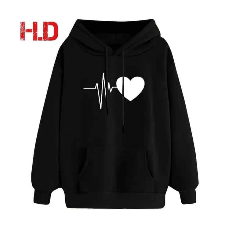 Áo nỉ có mũ in hình nhịp tm và trái tim