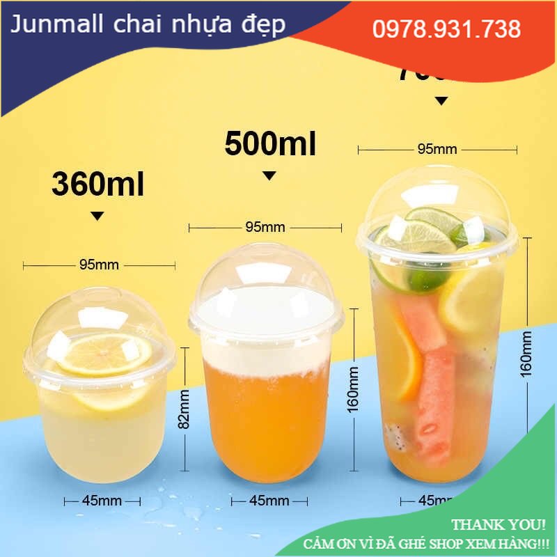 Combo 100 ly nhựa 360ml, 500ml, 700ml, nắp cầu