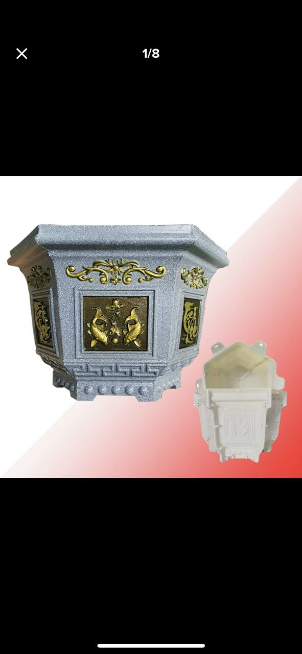 Khuôn đúc chậu lục giác 45 cao 35cm nhựa abs mẫu tài lộc-cá chép