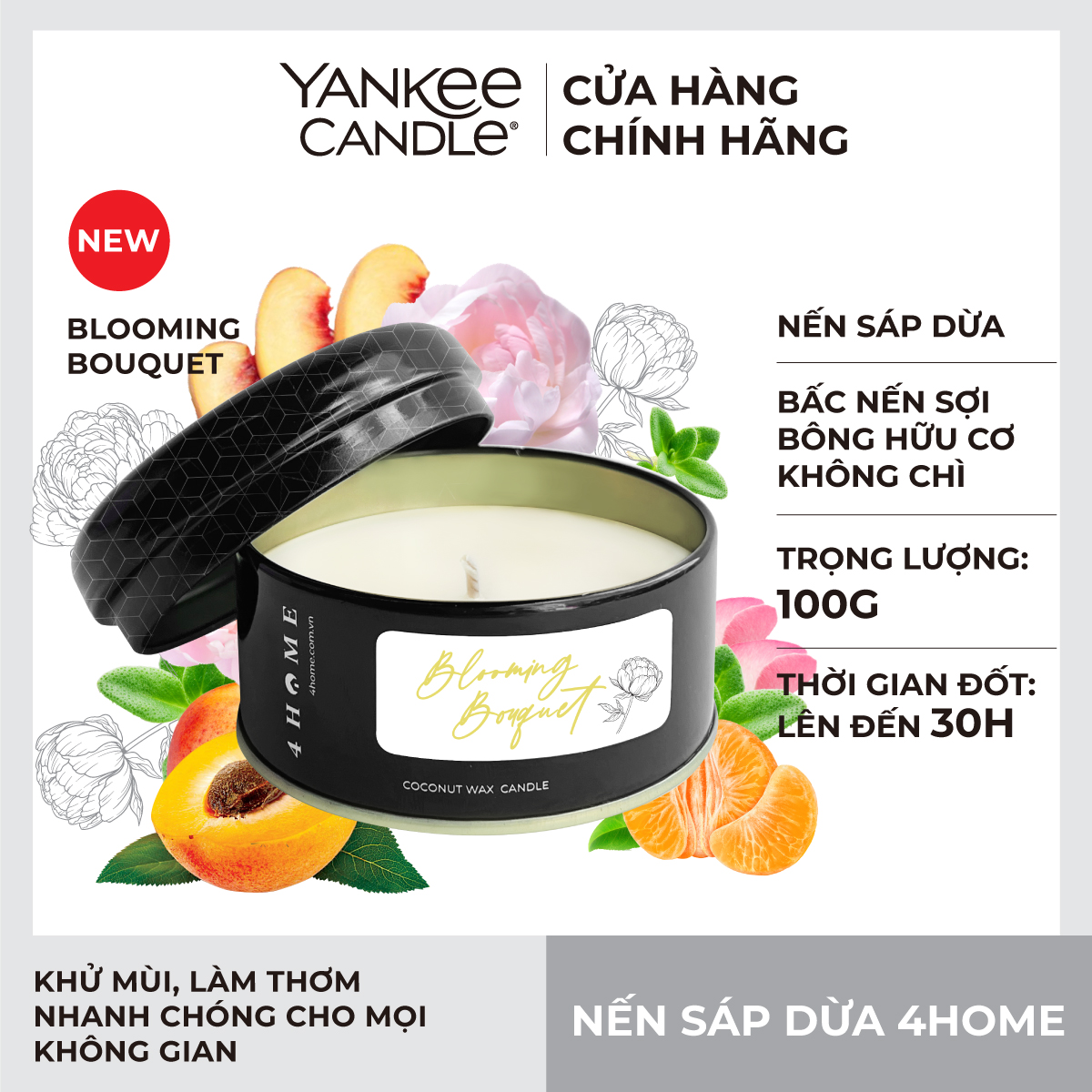 Nến sáp dừa 4home từ yankee candle - blooming bouquet