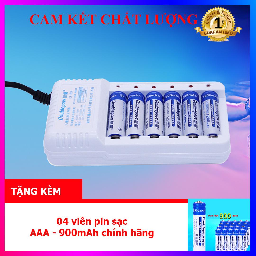 Combo bộ Sạc pin AA/AAA 6 cổng DoublePow DP-B06 và 04 viên pin sạc AAA 900mAh cùng hãng