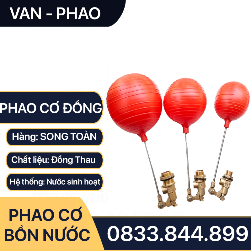 Van phao bồn nước đồng, phao cơ đồng thau tự động ngắt nước 21 27 34 - đồng thau